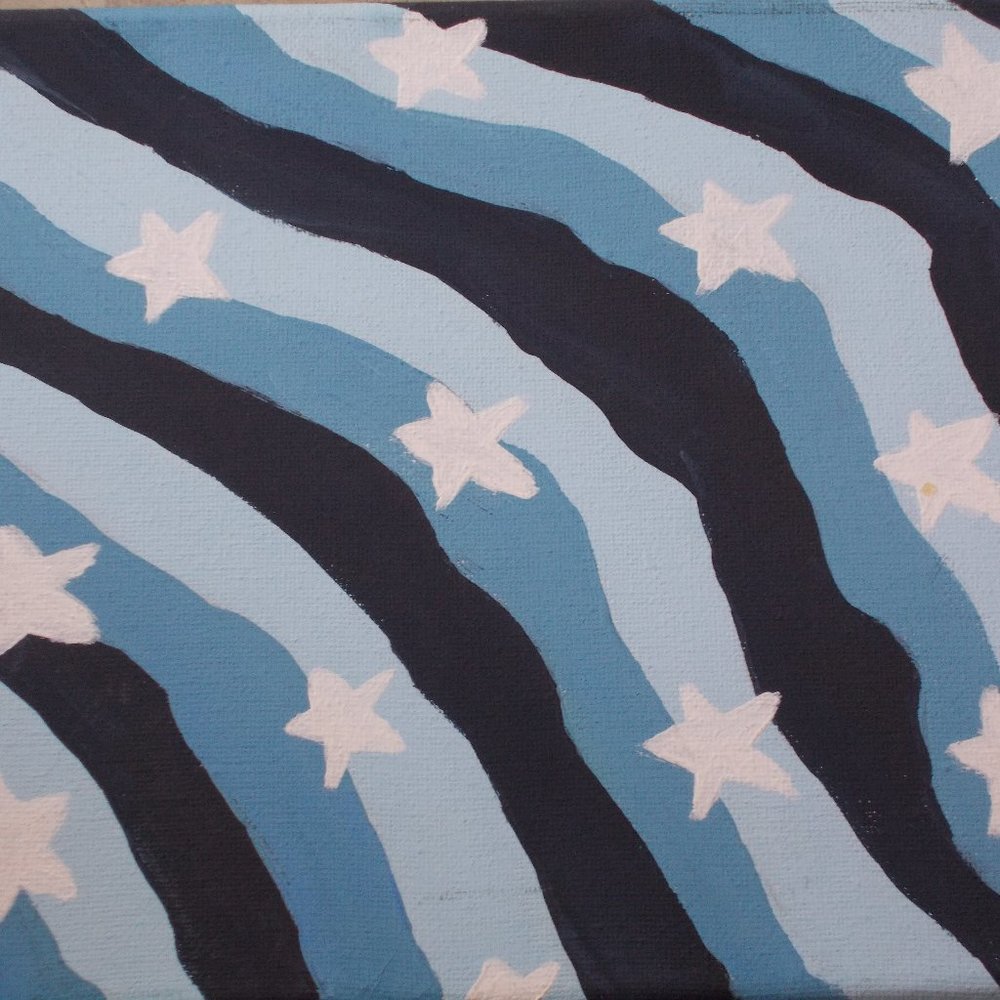 Blue and White Stars and Strips painting 8"x10"